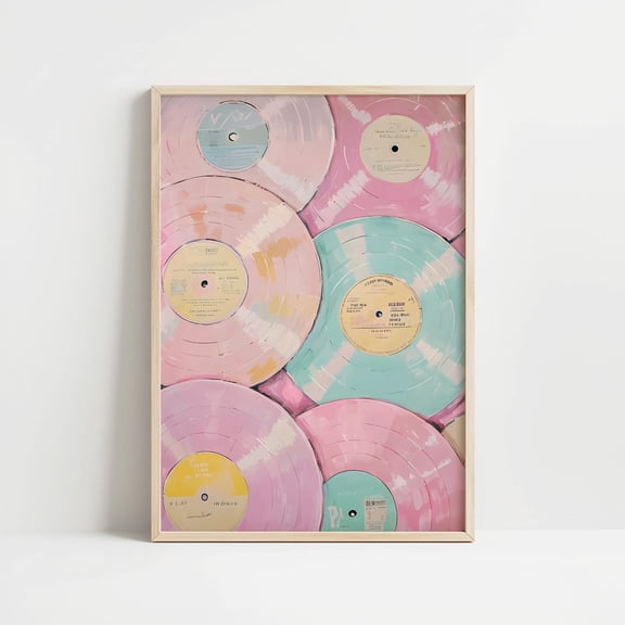 Vinyl Records Wall Art Print Retro Girly Music Decor