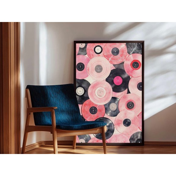Vinyl Records Wall Art Print, Retro Vintage Music Decor
