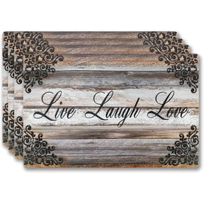 Vinyl Rectangular Placemats Set of 4 - Non Slip Place Mats Ideal for Indoor and Outdoor Dining Table - Washable and Heat Resistant Table Mat for Kitchen Tables (Live Laugh Love)