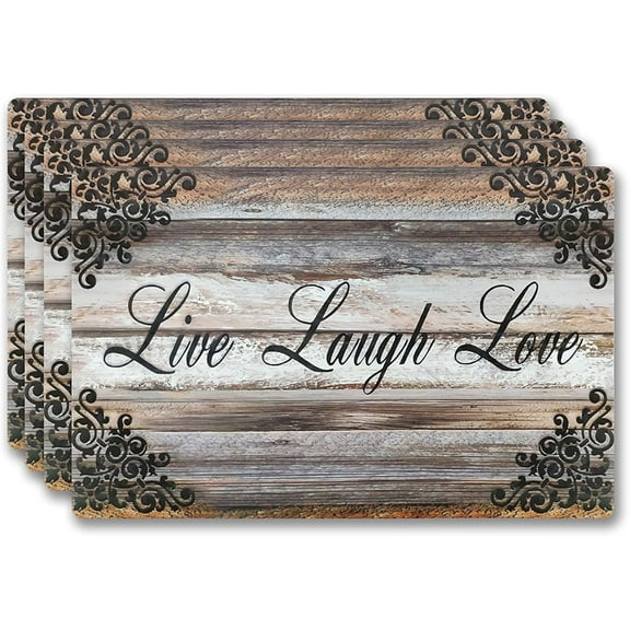 Vinyl Rectangular Placemats Set of 4 - Non Slip Place Mats Ideal for Indoor and Outdoor Dining Table - Washable and Heat Resistant Table Mat for Kitchen Tables (Live Laugh Love)