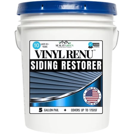 Vinyl Renu Premium Color Restorer Restores Original Color and Beauty to Vinyl, Aluminum, Hardie Boards Works Great on all Doors & Faded Surfaces Rejuvenates Plastics & Metals Lasts 10+Years 5G Pail