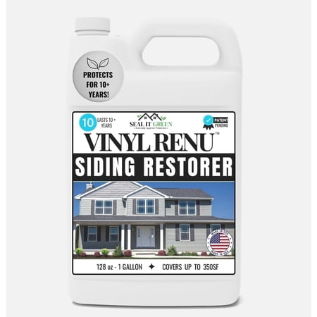 Vinyl Renu Premium Siding Restorer | Lasts 10+ Yrs | Restores Original Color & Beauty To All Siding Types | Rejuvenates & Protects Siding, Doors & Patio Furniture | Complete Kit (1 Gallon)