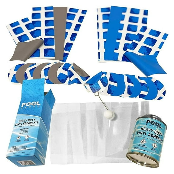 Vinyl Repair Patch Kit - 4oz Glue, 24 Patches - Underwater Pool Liner Repair, Inflatable Toys, Rafts & Air Mattresses