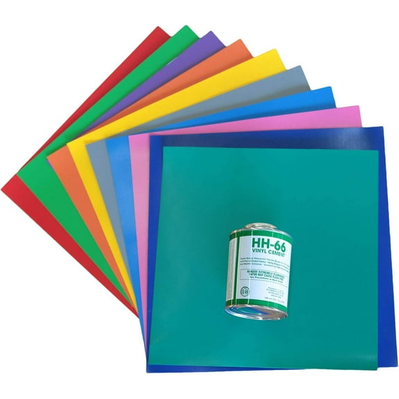 - Vinyl Repair Patch Kit for Inflatable Bounce Houses, Includes Multi-Color Vinyl Patches with Large 4-Ounce HH66 Vinyl Adhesive Cement Glue