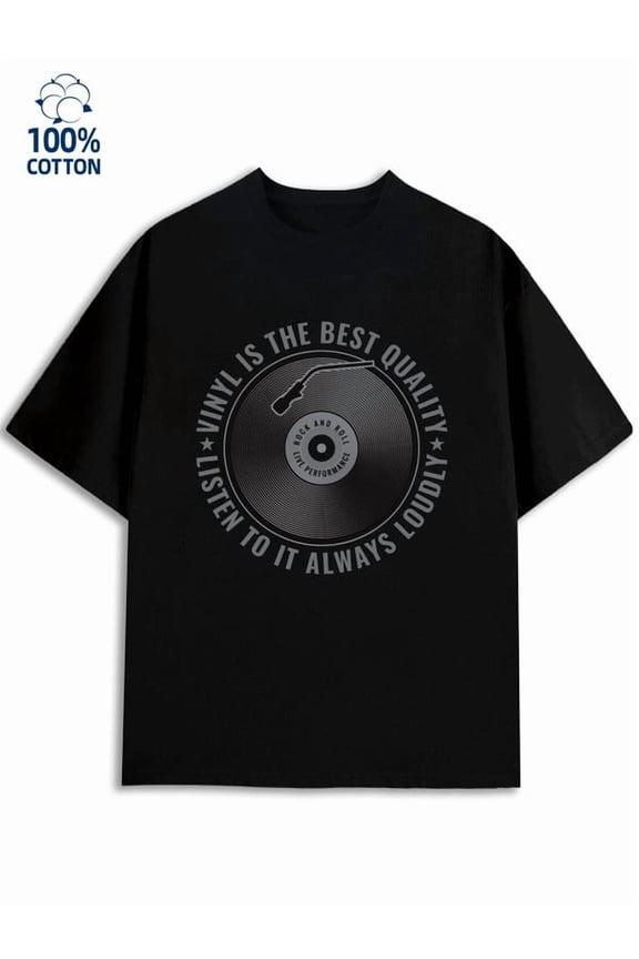 Vinyl Rock Tee men Rock black Fashionable summer T-shirt, machine washable fun funny Trendy Unisex Shirt Graphic Tee tshirts Casual Unisex Shirt Graphic Tee tshirts
