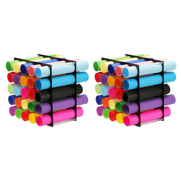 Vinyl Roll Storage Rack, 2 Set Multiple Holes Display Stand for Up to 50-Holes, Black