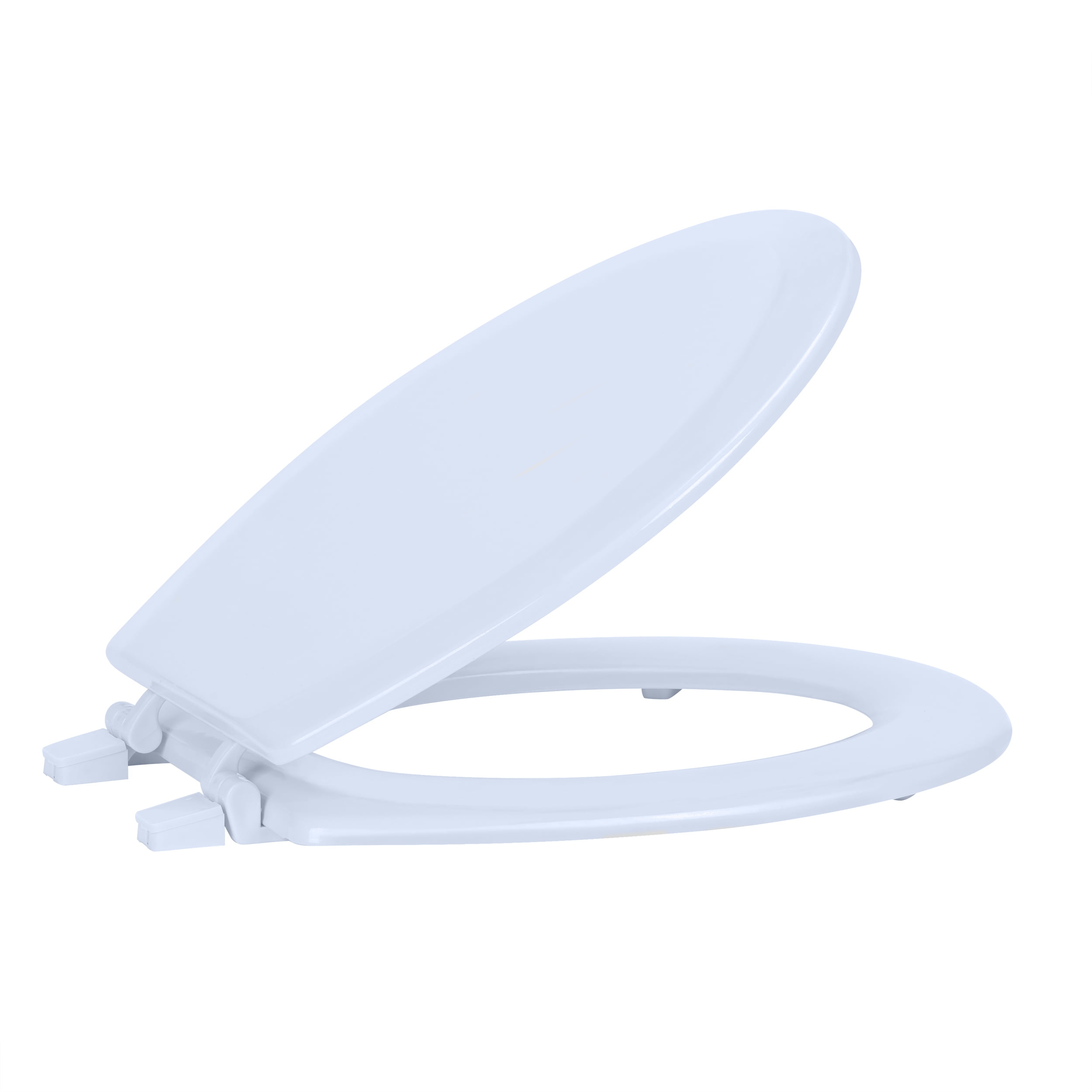 Vinyl Round Soft Close Toilet Seat, Adjustable Hinges Toilet Seats with Non Slip Grip Tight Bumpers, Standard Heavy Duty Plastic Bathroom Toilet Seat and Lid Set, White