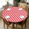 thumbnail image 1 of Vinyl Round Table Cover with Elastic, Red and White - Waterproof Checkered Tablecloth Flannel Backed Fitted Table Cloth for Indoor Outdoor (Fit for 36"-44" Round Tables), 1 of 6