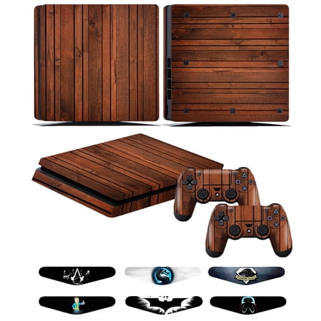 Vinyl Skin for Sony PS4 Slim Console and 2 Dualshock Controllers Protective Sticker Cover Decal - Wooden