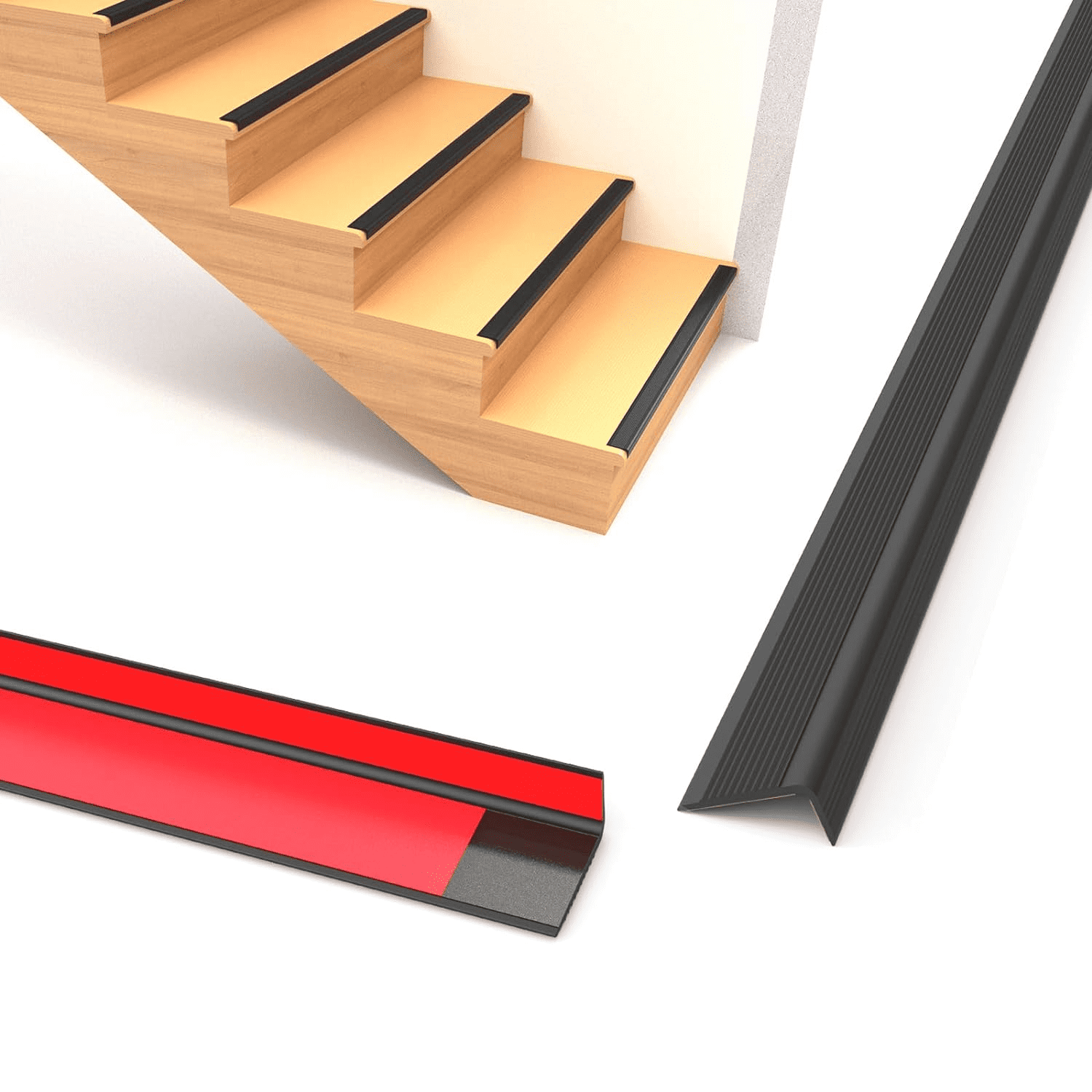 Vinyl Stair Nosing 7Ft Self Adhesive Stair Edge Protector Stair Treads Non Slip Children Old People Anti Slip Stair Step Rubber Strips Stair Edge Molding Outdoor Indoor Waterproof Black Walmart