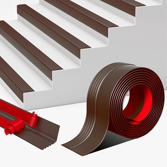 Vinyl Stair Nosing, Stair Edge Trim, Stair Edge Protector, Non-Slip Self Adhesive Stair Edge Protector Suitable for Indoor/Outdoor Stairs, Easy to Install, Non-Slip and Waterproof (Brown, 7FT)