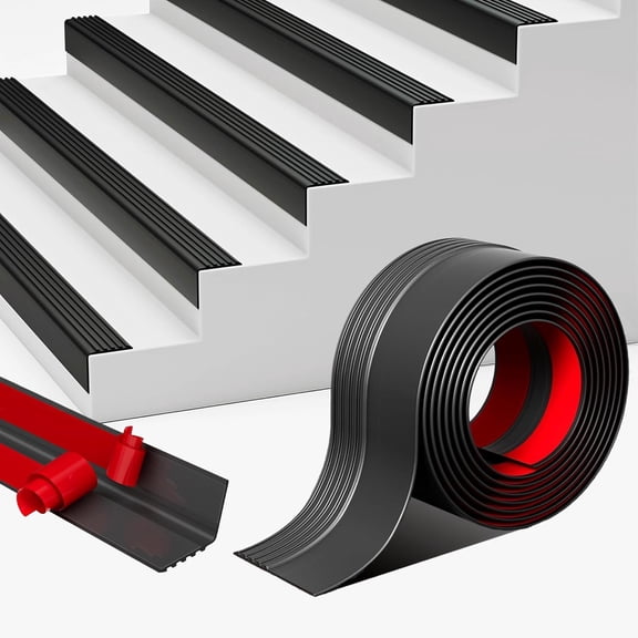 Vinyl Stair Nosing, Stair Edge Trim, Stair Edge Protector, Non-Slip Self Adhesive Stair Edge Protector Suitable for Indoor/Outdoor Stairs, Easy to Install, Non-Slip and Waterproof (Black, 10FT)