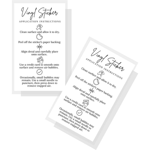 Vinyl Sticker Application Instruction Card Physical Printed 2" x 3.5" inches Business Card Size White Card Design