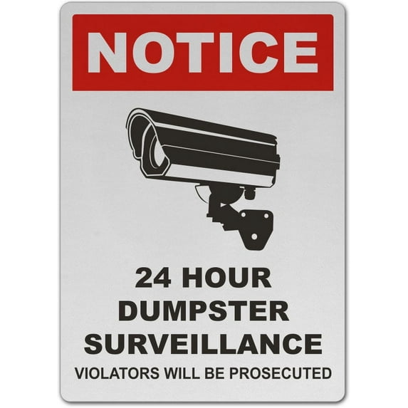 Vinyl Stickers - 24 Hour Dumpster Surveillance Sign - Safety and Warning Warehouse Signs Stickers - 13" x 9" - 3 Pack