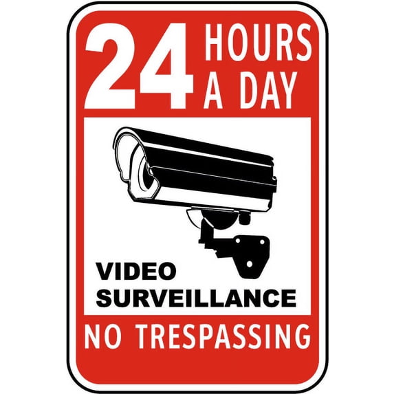 Vinyl Stickers - 24 Hours A Day Video Surveillance Sign A3 - Safety and Warning Warehouse Signs Stickers - 24" x 30" - 3 Pack