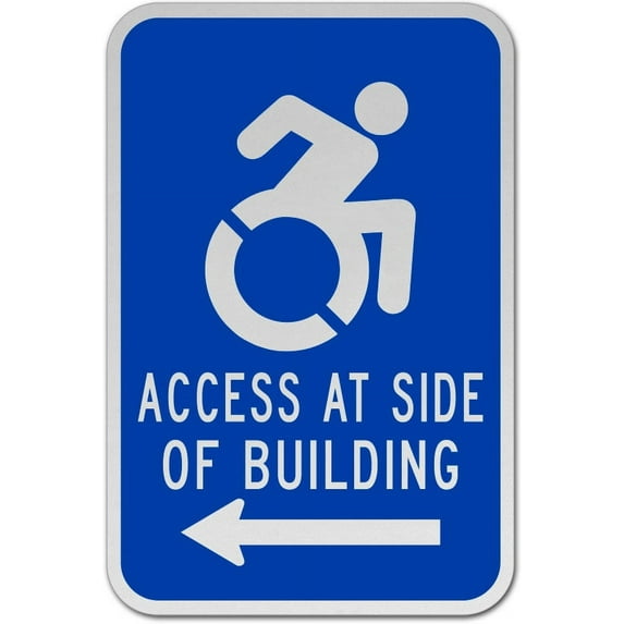 Vinyl Stickers - Access at Side of Building (Left Arrow) Sign - Safety and Warning Warehouse Signs Stickers - 13" x 9" - 6 Pack