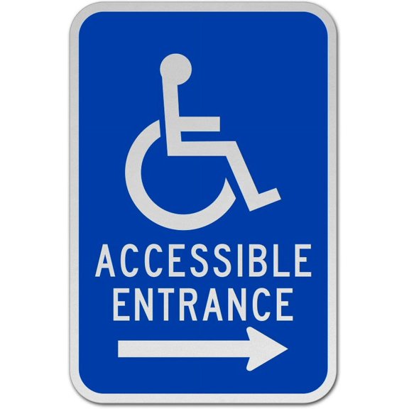 Vinyl Stickers - Accessible Entrance Sign (Right Arrow) 1 - Safety and Warning Warehouse Signs Stickers - 3.5" x 5" - 10 Pack