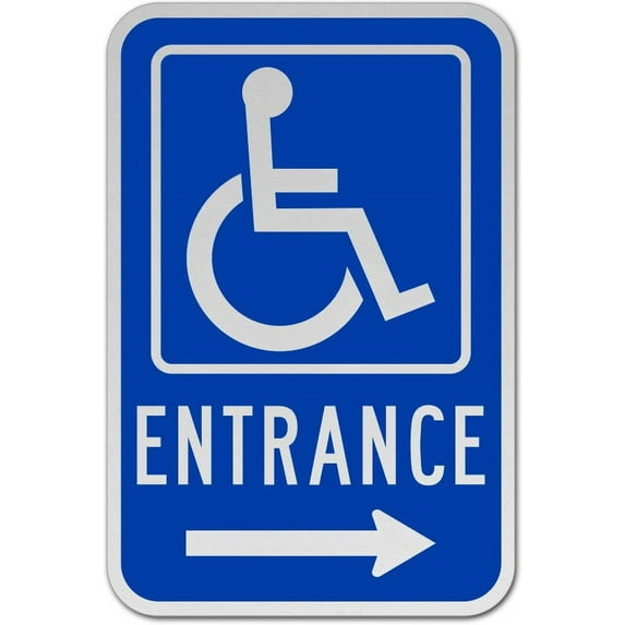 Vinyl Stickers - Accessible Entrance Sign (Right Arrow) - Safety and Warning Warehouse Signs Stickers - 3.5" x 5" - 10 Pack
