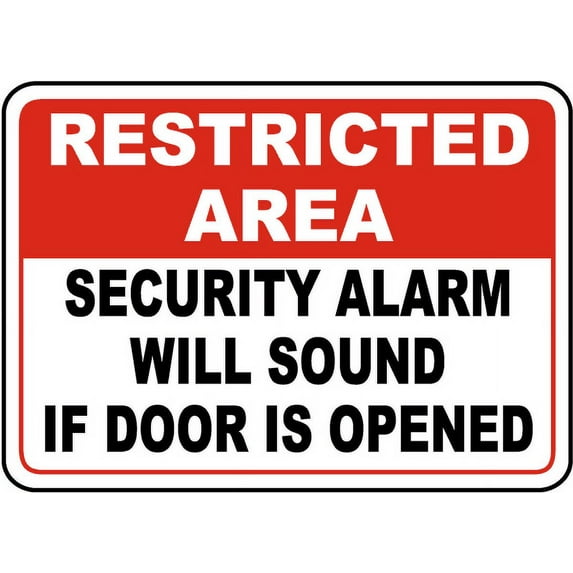 Vinyl Stickers - Alarm Will Sound If Door Opened Sign 1-Safety and Warning Warehouse Signs Stickers - 13" x 9" - 6 Pack