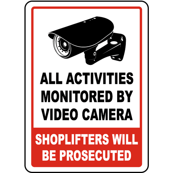 Vinyl Stickers - All Activities Monitored Sign - Safety and Warning Warehouse Signs Stickers - 10" x 7" - 6 Pack