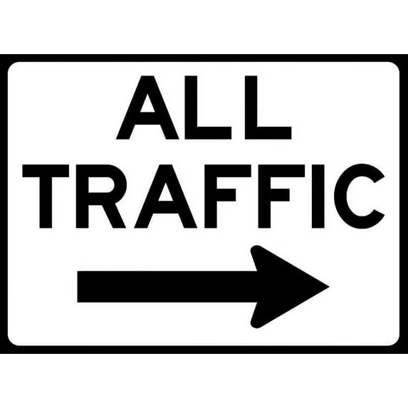 Vinyl Stickers - All Traffic (Right Arrow) Sign - Safety and Warning Warehouse Signs Stickers - 10" x 7" - 3 Pack