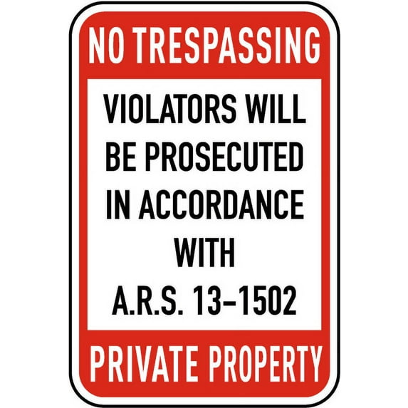 Vinyl Stickers - Arizona No Trespassing Sign D9 - Safety and Warning Warehouse Signs Stickers - 18" x 24" - 6 Pack