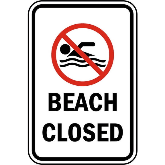 Vinyl Stickers - Beach Closed Sign - Safety and Warning Warehouse Signs Stickers - 10" x 7" - 6 Pack
