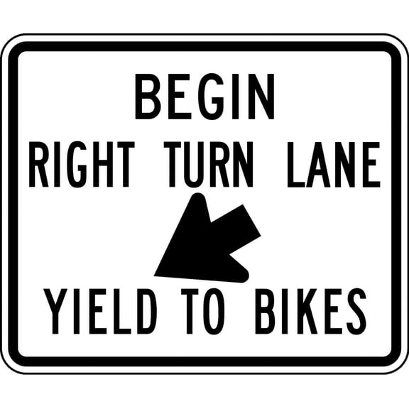 Vinyl Stickers - Begin Right Turn Lane Yield to Bikes - Safety and Warning Warehouse Signs Stickers - 18" x 24" - 10 Pack