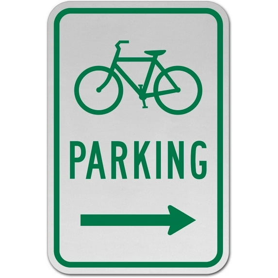 Vinyl Stickers - Bicycle Parking (Right Arrow) Sign - Safety and Warning Warehouse Signs Stickers - 10" x 7" - 6 Pack