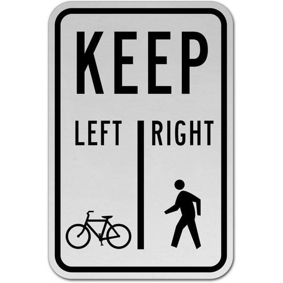 Vinyl Stickers - Bicycles Keep Left Pedestrians Keep Right Sign - Safety and Warning Warehouse Signs Stickers - 10" x 7" - 10 Pack