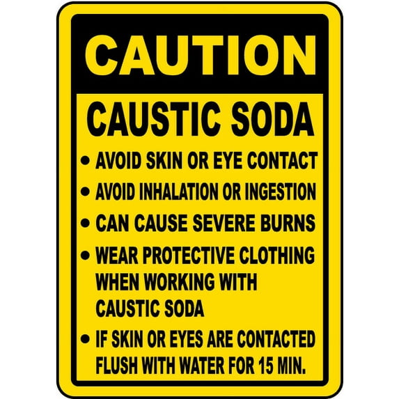 Vinyl Stickers - Caution Caustic Soda Handling Rules Sign - Safety and Warning Warehouse Signs Stickers - 24" x 30" - 6 Pack