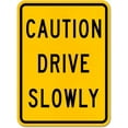 thumbnail image 1 of Vinyl Stickers - Caution Drive Slowly Sign L4 - Safety and Warning Warehouse Signs Stickers - 10" x 7" - 6 Pack, 1 of 5