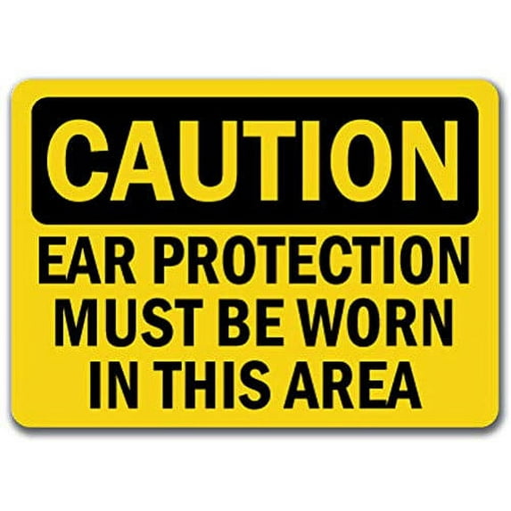 Vinyl Stickers - Caution - Ear Protection Worn in This Area -Safety and Warning Warehouse Signs Stickers - 3.5" x 5" - 3 Pack