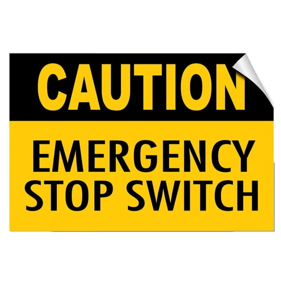 Vinyl Stickers - Caution - Emergency Stop Switch Hazard Caution - - Safety and Warning Warehouse Signs Stickers - 13" x 9" - 6 Pack