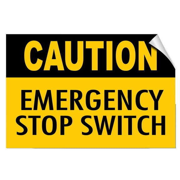 Vinyl Stickers - Caution - Emergency Stop Switch Hazard Caution - - Safety and Warning Warehouse Signs Stickers - 3.5" x 5" - 3 Pack