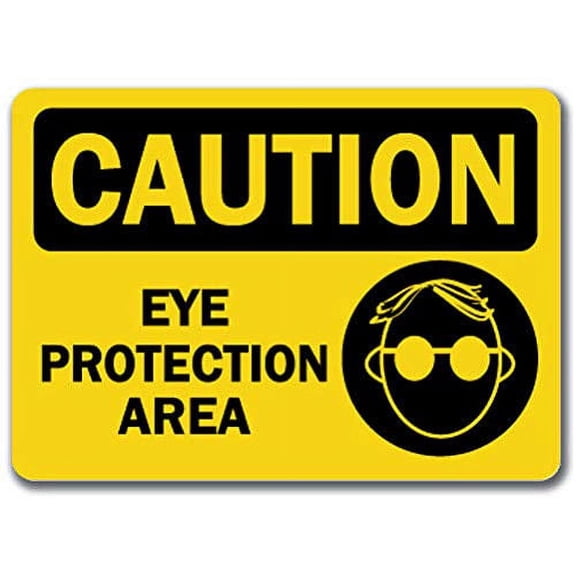 Vinyl Stickers - Caution - Eye Protection Area -Safety and Warning Warehouse Signs Stickers - 13" x 9" - 6 Pack