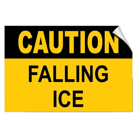 Vinyl Stickers - Caution - Falling Ice Hazard Ice and Snow Warning - Safety and Warning Warehouse Signs Stickers - 13" x 9" - 6 Pack