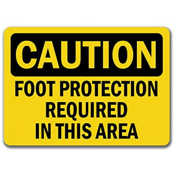 Vinyl Stickers - Caution - Foot Protection Required in This Area -Safety and Warning Warehouse Signs Stickers - 3.5" x 5" - 3 Pack