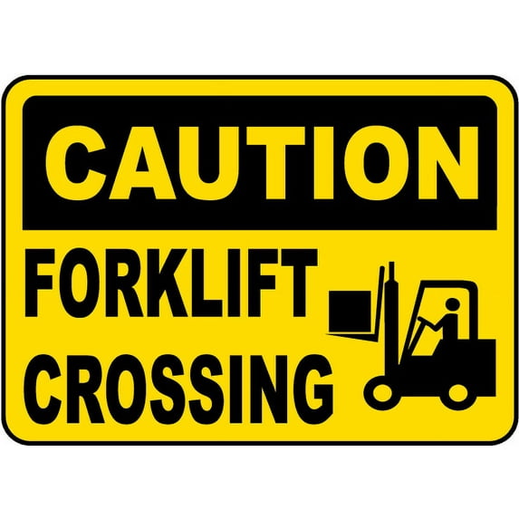 Vinyl Stickers - Caution Forklift Crossing Sign - Safety and Warning Warehouse Signs Stickers - 10" x 7" - 10 Pack