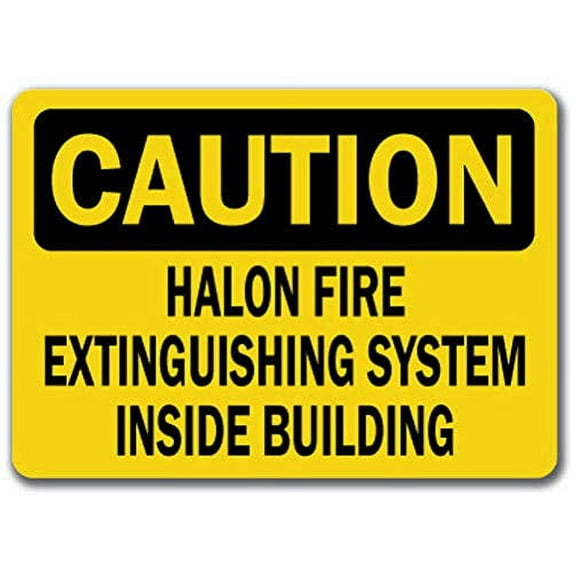 Vinyl Stickers - Caution - Halon Fire System Inside Building -Safety and Warning Warehouse Signs Stickers - 18" x 24" - 3 Pack
