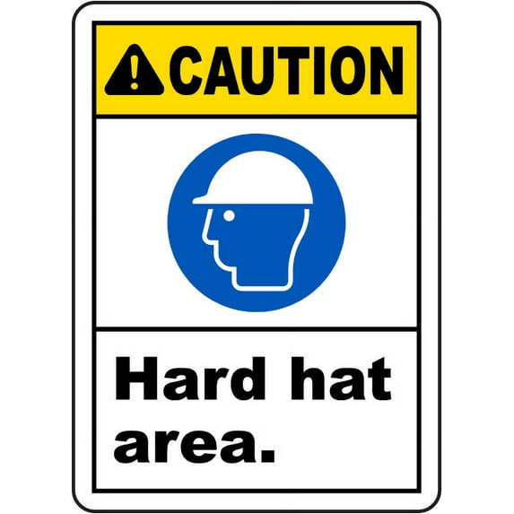 Vinyl Stickers - Caution Hard Hat Area Sign 2 - Safety and Warning Warehouse Signs Stickers - 3.5" x 5" - 6 Pack