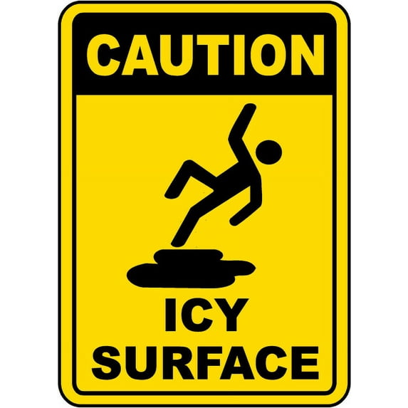 Vinyl Stickers - Caution ICY Surface Sign - Safety and Warning Warehouse Signs Stickers - 18" x 24" - 6 Pack