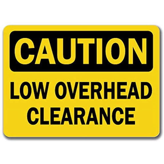 Vinyl Stickers - Caution - Low Overhead Clearance -Safety and Warning Warehouse Signs Stickers - 3.5" x 5" - 10 Pack