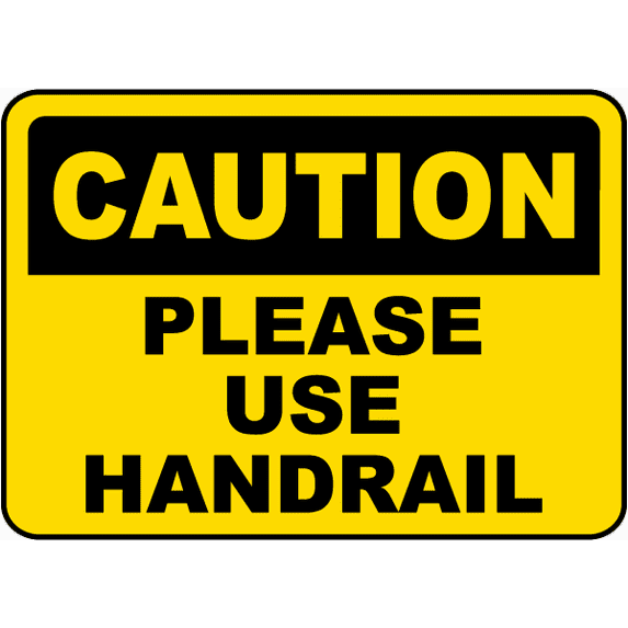 Vinyl Stickers - Caution Please Use Handrail Sign - Safety and Warning Warehouse Signs Stickers - 10" x 7" - 3 Pack