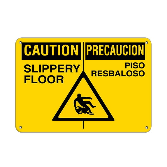 Vinyl Stickers - Caution - Precaucion Slippery Floor Piso Resbaloso - Safety and Warning Warehouse Signs Stickers - 18" x 24" - 3 Pack