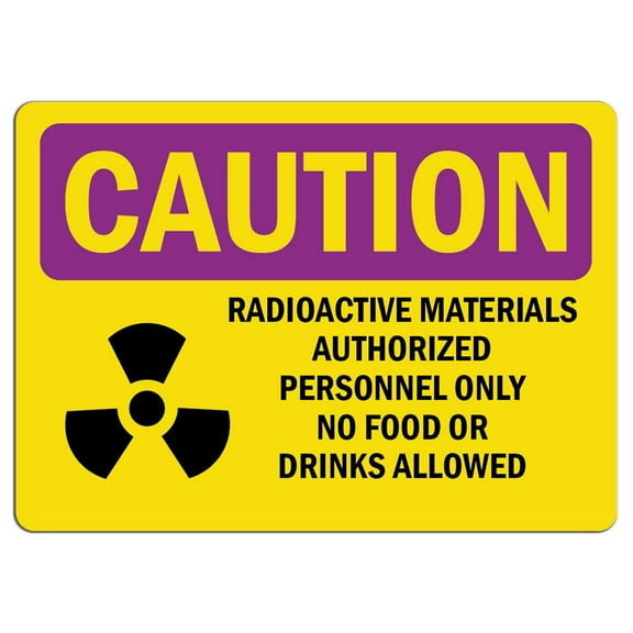 Vinyl Stickers - Caution Radiation Sign - Radioactive Materials Authorized with Symbol - Safety and Warning Warehouse Signs Stickers - 3.5" x 5" - 3 Pack