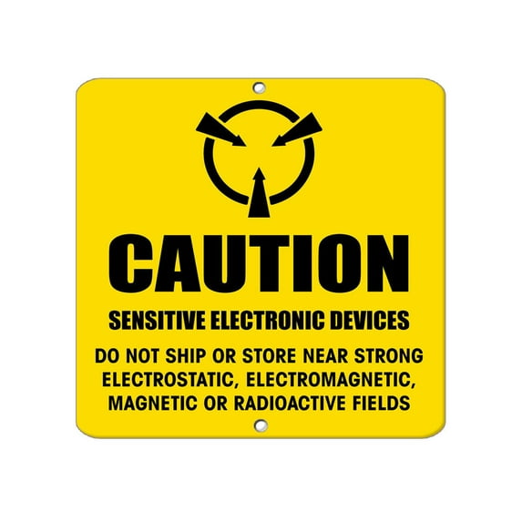 Vinyl Stickers - Caution - Sensitive Electronic Devices Style 3 Hazard - Safety and Warning Warehouse Signs Stickers - 13" x 9" - 6 Pack