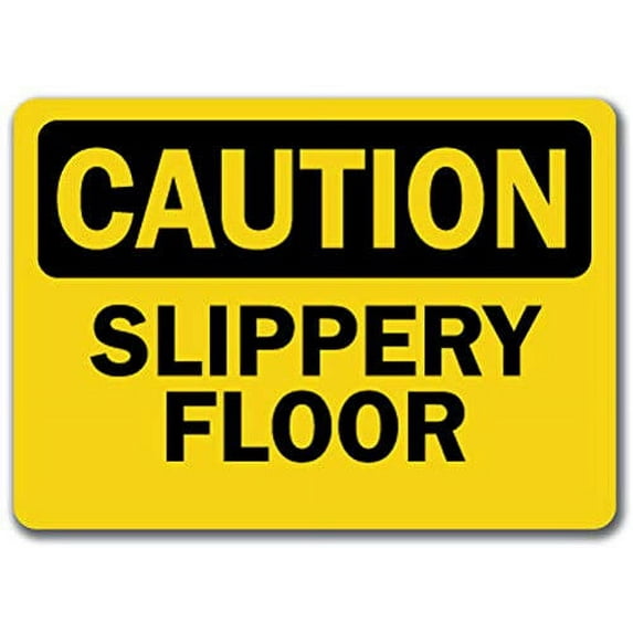 Vinyl Stickers - Caution - Slippery Floor -Safety and Warning Warehouse Signs Stickers - 10" x 7" - 10 Pack