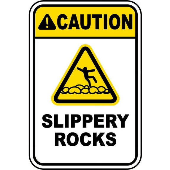 Vinyl Stickers - Caution Slippery Rocks Sign - Safety and Warning Warehouse Signs Stickers - 24" x 30" - 3 Pack