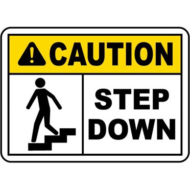 10in X 3in Caution Step Down Sticker Vinyl Decal – Safety Sign Warning Sticker